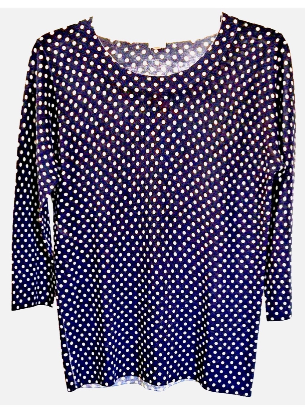 .Crew Women’s M 100% Merino Wool Polka Dot Sweater Navy Ivory